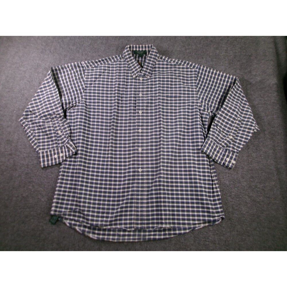 Vintage Hunt Club Shirt Men 17 Blue Green Plaid Classic Office Causal Preppy Y2K